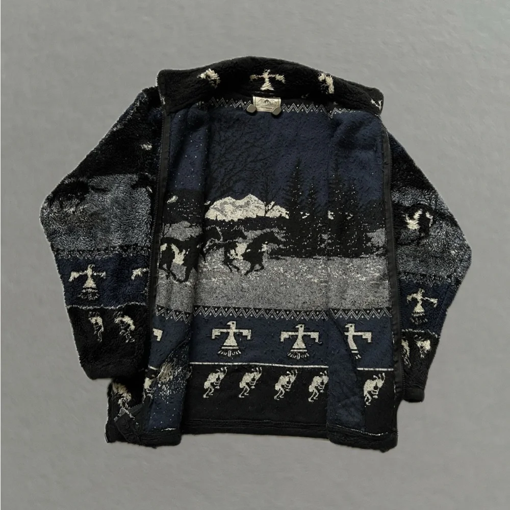 Vintage 90’s Black Mountain Outdoor Western Design Zip Up Fleece Jacket. Size S. - Picture 2 of 5
